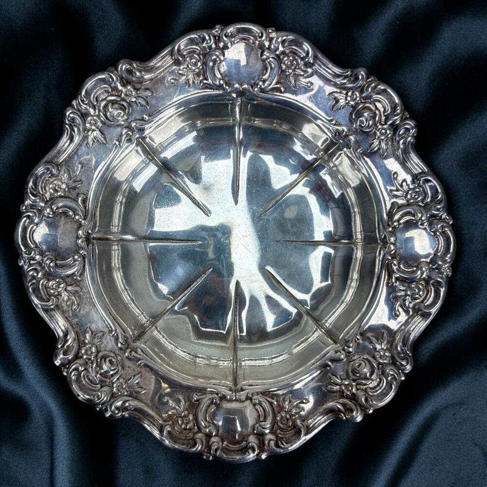 Vintage Towle EP Silverplate Bowl Rose Floral Scroll Scalloped Serving Dish 7.5